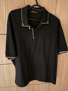 Versace Black Polo with Gold Trim Accents